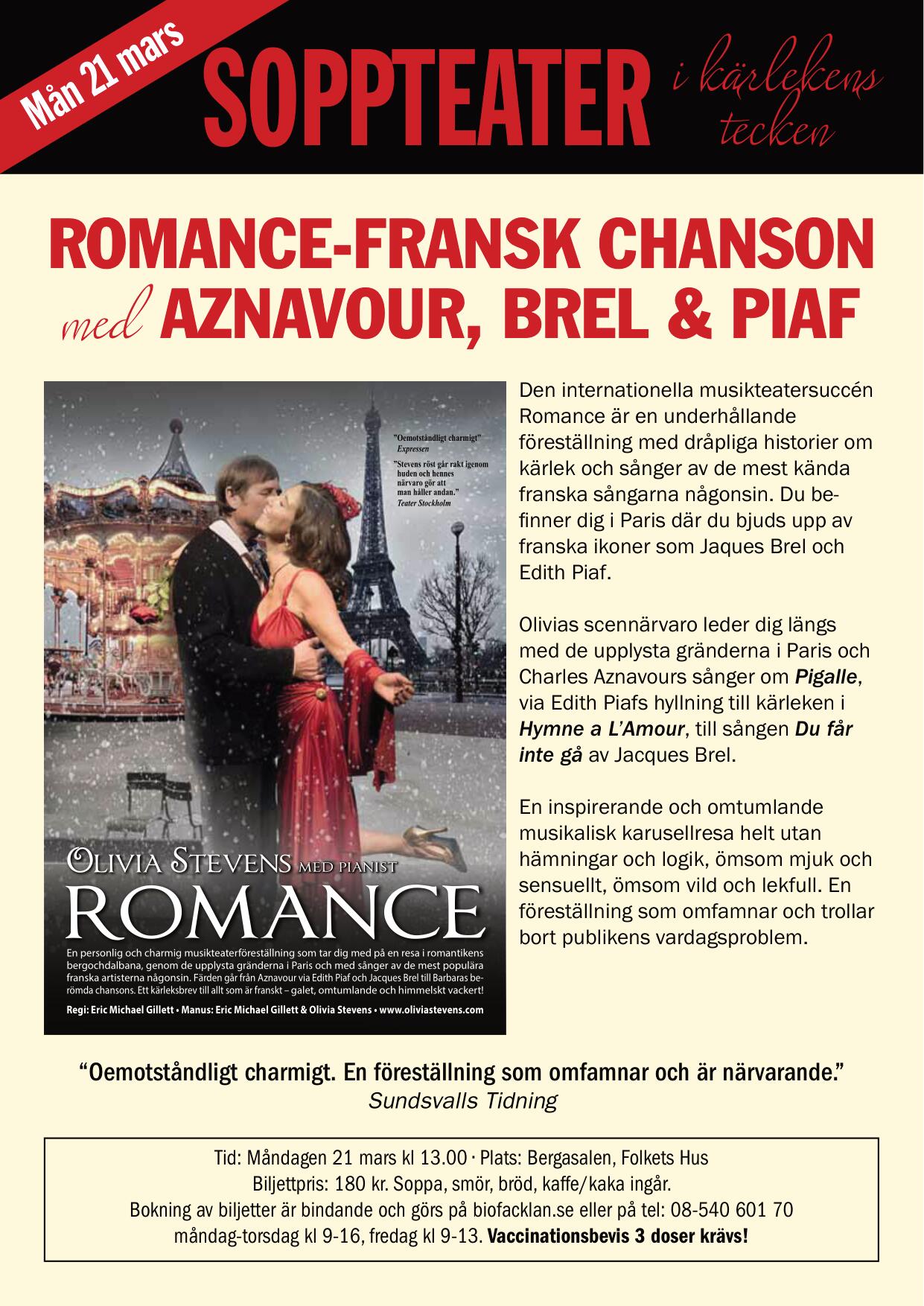 Soppteater: Romance-Fransk Chanson med Aznavour, Brel & Piaf